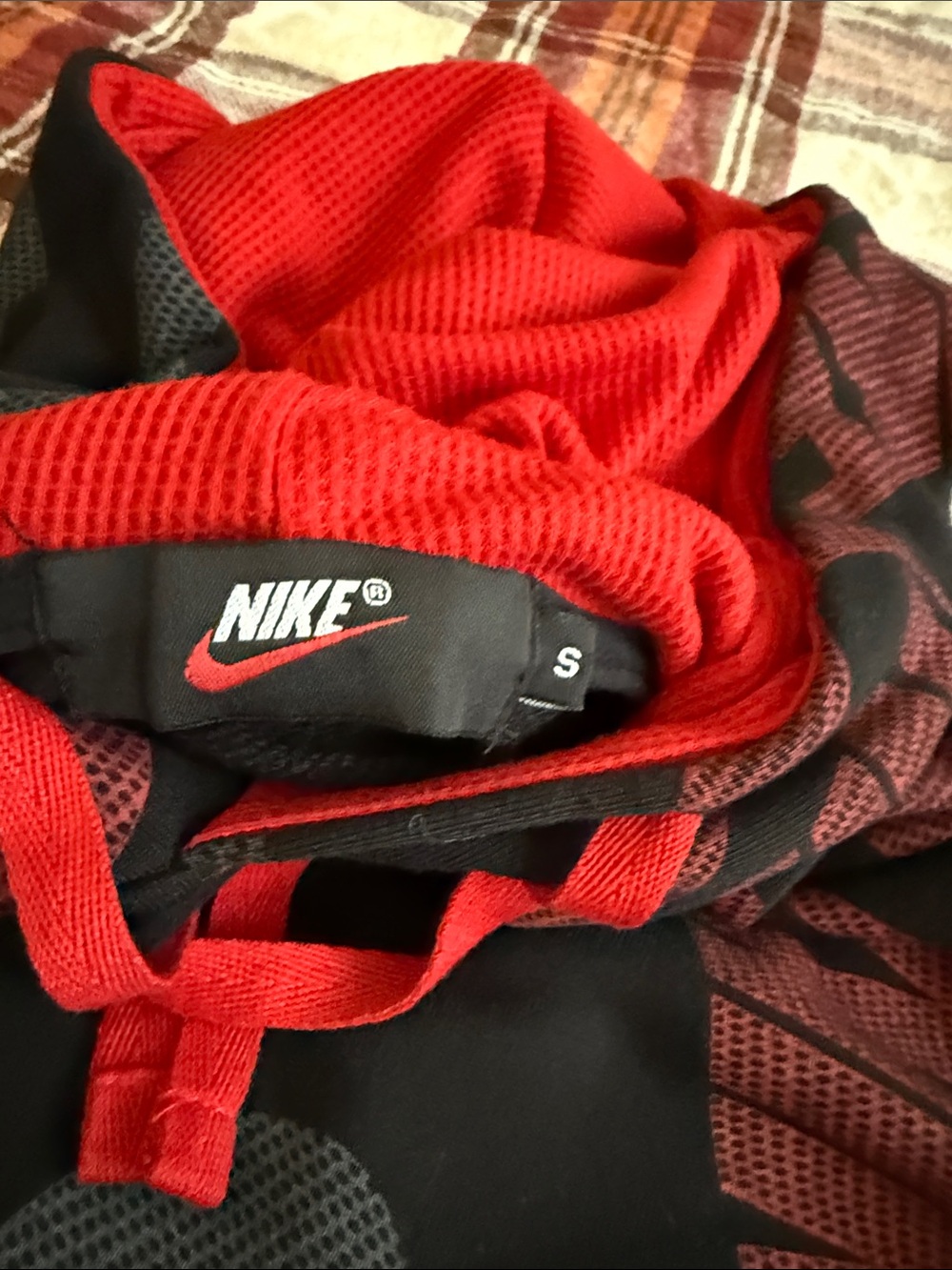 Nike Black Pullover Hoodie with Red and Gray Logo Print - Picture 2 of 3